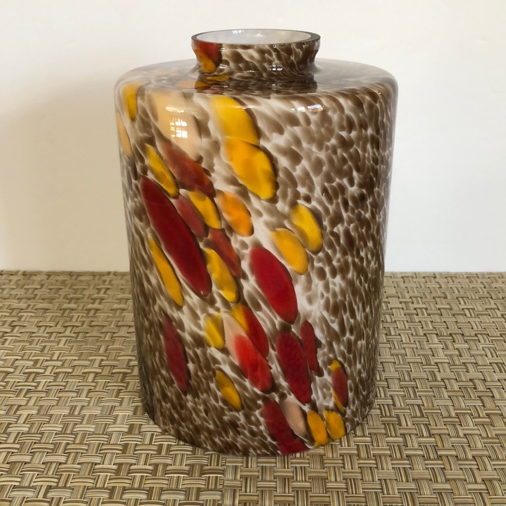 Art Glass Pendant Light Shade Brown Speckled And Swirls With Accent Colors
